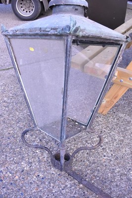 Lot 1362 - Very large 19th century copper lantern, domed finialled top and tapered glazed sides, total height approximately 102cm