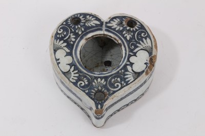 Lot 121 - Dutch Delft blue and white heart-shaped inkwell, probably 18th century
