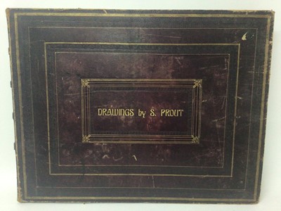 Lot 782 - Fine quality late 19th/early 20th century leather bound album, enticingly titled 'Drawings by S. Prout' now lacking contents, total size 47 x 60cm