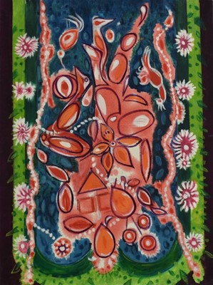 Lot 1251 - Joyce Pallot (1912-1989) oil on canvas - Fantastical scene, signed verso, 81cm x 61cm, unframed