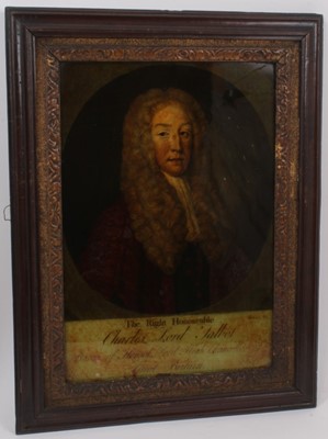 Lot 808 - Collection of seven reverse prints on glass, depicting notable 18th century, in period frames, the largest 50 x 39cm