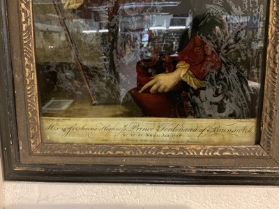 Lot 808 - Collection of seven reverse prints on glass, depicting notable 18th century, in period frames, the largest 50 x 39cm
