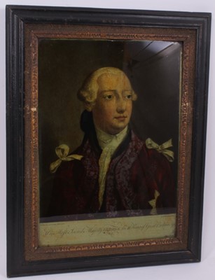Lot 808 - Collection of seven reverse prints on glass, depicting notable 18th century, in period frames, the largest 50 x 39cm
