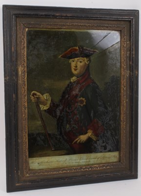 Lot 808 - Collection of seven reverse prints on glass, depicting notable 18th century, in period frames, the largest 50 x 39cm