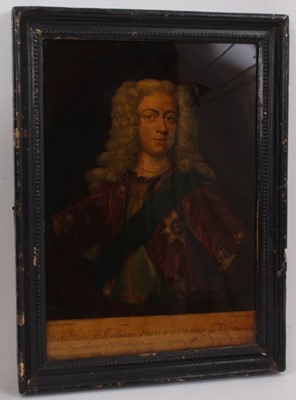 Lot 808 - Collection of seven reverse prints on glass, depicting notable 18th century, in period frames, the largest 50 x 39cm