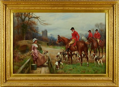 Lot 1026 - John Sanderson Wells (1872-1955), pair of oils on canvas - A Hunting Morn and The Draw, signed, 41cm x 61cm, in gilt frames