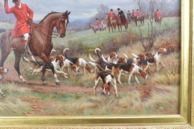 Lot 1026 - John Sanderson Wells (1872-1955), pair of oils on canvas - A Hunting Morn and The Draw, signed, 41cm x 61cm, in gilt frames