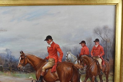 Lot 1026 - John Sanderson Wells (1872-1955), pair of oils on canvas - A Hunting Morn and The Draw, signed, 41cm x 61cm, in gilt frames