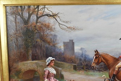 Lot 1026 - John Sanderson Wells (1872-1955), pair of oils on canvas - A Hunting Morn and The Draw, signed, 41cm x 61cm, in gilt frames