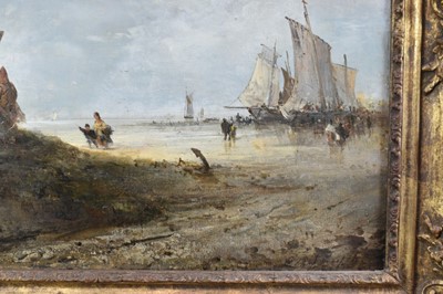 Lot 1278 - Edward Robert Smythe (1810-1899) oil on canvas - coastal scene with figures and ponies, signed, 61cm x 92cm, in gilt frame