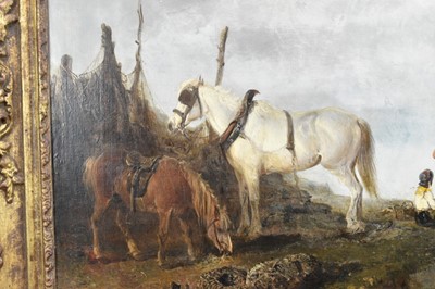 Lot 1278 - Edward Robert Smythe (1810-1899) oil on canvas - coastal scene with figures and ponies, signed, 61cm x 92cm, in gilt frame