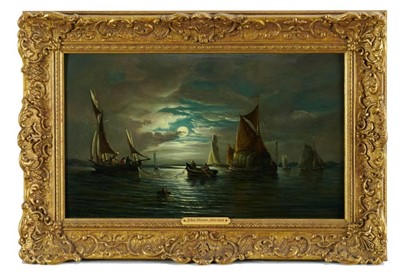 Lot 1276 - John Moore of Ipswich (1820-1902) oil on panel - Moonlit Riverscape, signed, 23cm x 38cm, in gilt frame