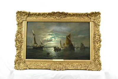 Lot 1276 - John Moore of Ipswich (1820-1902) oil on panel - Moonlit Riverscape, signed, 23cm x 38cm, in gilt frame