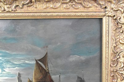 Lot 1276 - John Moore of Ipswich (1820-1902) oil on panel - Moonlit Riverscape, signed, 23cm x 38cm, in gilt frame