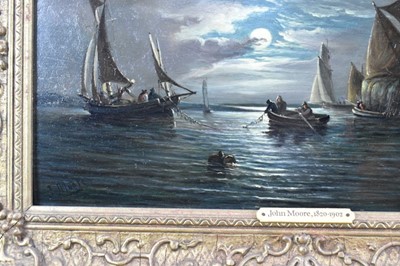 Lot 1276 - John Moore of Ipswich (1820-1902) oil on panel - Moonlit Riverscape, signed, 23cm x 38cm, in gilt frame