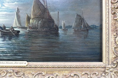 Lot 1276 - John Moore of Ipswich (1820-1902) oil on panel - Moonlit Riverscape, signed, 23cm x 38cm, in gilt frame