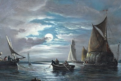 Lot 1276 - John Moore of Ipswich (1820-1902) oil on panel - Moonlit Riverscape, signed, 23cm x 38cm, in gilt frame