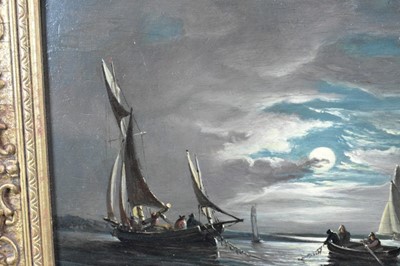 Lot 1276 - John Moore of Ipswich (1820-1902) oil on panel - Moonlit Riverscape, signed, 23cm x 38cm, in gilt frame