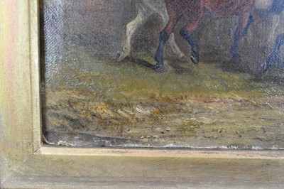 Lot 1275 - Edward Robert Smythe (1810-1899) oil on canvas - Going to the Horse Fair, signed, inscribed verso, 30cm x 45cm, in gilt frame