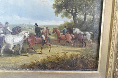 Lot 1275 - Edward Robert Smythe (1810-1899) oil on canvas - Going to the Horse Fair, signed, inscribed verso, 30cm x 45cm, in gilt frame