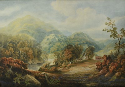 Lot 1170 - Follower of John Linnell, 19th century watercolour - Extensive Landscape, 48cm x 70cm, in glazed gilt frame