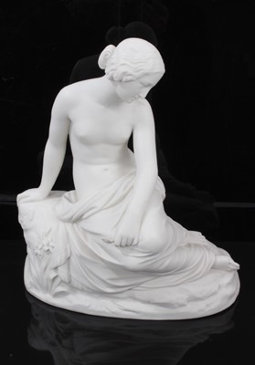 Lot 123 - Minton Parian figure of Resignation, after W. Calder Marshall, impressed and inscribed marks, 35cm high