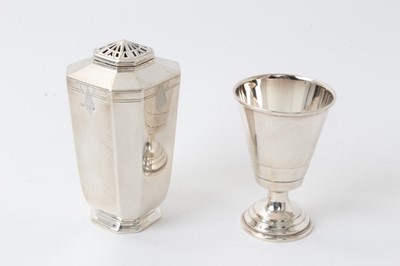 Lot 282 - 1930s Art Deco Silver sugar castor of angular form, (Sheffield 1938), 11.6cm and Art Deco Silver goblet, (Birmingham 1946) (2)
