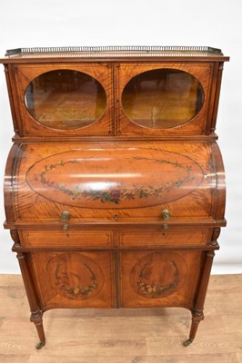 Lot 1413 - Fine quality Edwardian satinwood and polychrome painted bonheur du jour