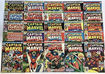 Lot 118 - Group of Marvel comics Captain Marvel (1972 -1979) to include issue 29, Thanos cameo. Together with Marvel spotlight on Captain Marvel (1979) issue 1-4. English and American price variants. Approxi...