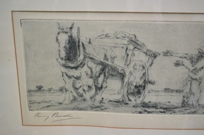 Lot 1289 - Harry Becker (1865-1928) signed etching - Loading the Wagon, 12.5cm x 21cm, in glazed frame