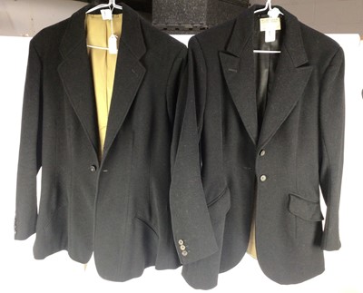 Lot 927 - 1950s black hunt coat by Jones, Chalk & Dawson Ltd., dated trio label 20/4/54 and named to Miss E Ten Bos, together with another vintage black hunt coat (2)
