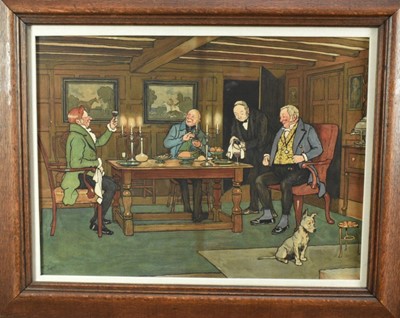 Lot 1021 - Cecil Aldin (1870-1935) pair of early 20th century chromolithographs - The Connoisseurs and A Bowl of Punch, 39cm x 52cm, in period oak frames