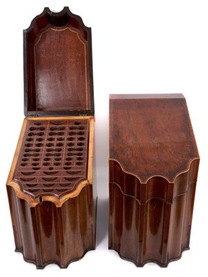 Lot 861 - Rare pair of George III plum pudding mahogany and tulipwood crossbanded knife boxes