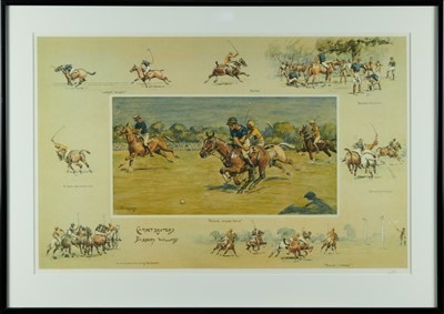 Lot 1009 - Snaffles, Charles Johnson Payne (1884-1967) signed hand coloured print - Carpet Beaters v Bobbery Wallahs, signed in pencil, 45cm x 70cm, in glazed frame 
Provenance: Malcolm Innes Gallery