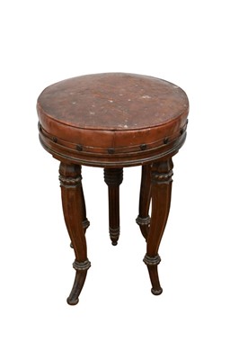 Lot 1478 - Unusual Victorian mahogany piano stool, with revolving rising leather upholstered seat on chamfered shaped and beaded supports