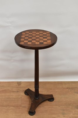 Lot 1491 - Small 19th century rosewood  circular occasional table, with inlaid circular chess top, 27cm diameter