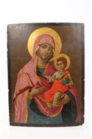 Lot 830 - 19th century Greek Icon, tempera on panel...