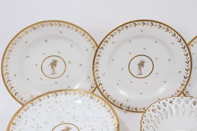 Lot 134 - A Sèvres gilt armorial dessert service, comprising four plates, four footed dishes and a pierced bowl, with printed, impressed and inscribed marks