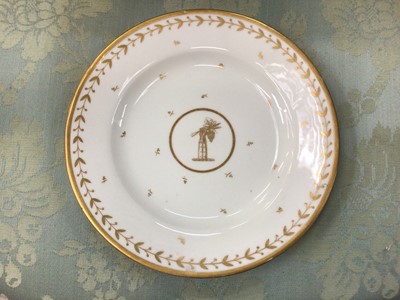 Lot 134 - A Sèvres gilt armorial dessert service, comprising four plates, four footed dishes and a pierced bowl, with printed, impressed and inscribed marks