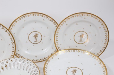 Lot 134 - A Sèvres gilt armorial dessert service, comprising four plates, four footed dishes and a pierced bowl, with printed, impressed and inscribed marks
