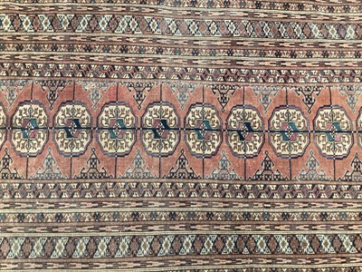 Lot 1507 - Tekke Turkoman rug, with single row of ten quartered medallions in multiple geometric borders, 162 x 85cm, together with another similar, 134 x 119cm