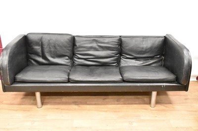 Lot 1265 - Stylish 1970s black leather and chrome three seater sofa by Jorgen Gammelgaard for Erik Jorgensen. Purchased from The Modern Warehouse