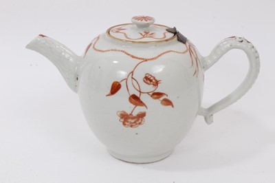 Lot 136 - 18th century Chinese export porcelain teapot, decorated in iron red enamel with a foliate pattern, 23.5cm from spout to handle