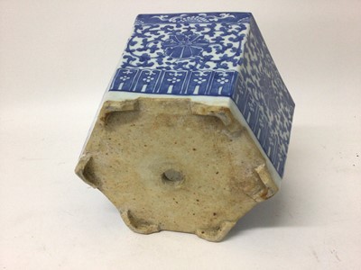 Lot 145 - A pair of 19th century Chinese blue and white porcelain jardinières, of hexagonal form, decorated with floral patterns, 17cm high x 27cm at widest point