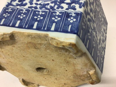 Lot 145 - A pair of 19th century Chinese blue and white porcelain jardinières, of hexagonal form, decorated with floral patterns, 17cm high x 27cm at widest point