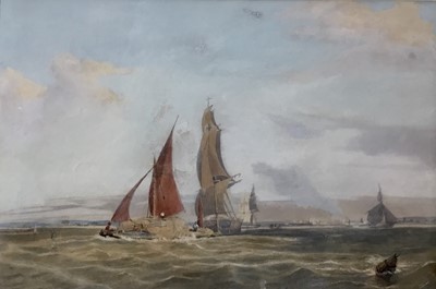 Lot 123 - English School, 19th century, watercolour barges off the coast, 20cm x 30cm, together with another watercolour depicting a steamship at sea, inscribed 'Avondale', 9.5cm x 17cm, both in glazed gilt...