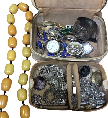 Lot 26 - Group of vintage jewellery including a silver cuff bangle, Art Deco silver and marcasite jewellery etc