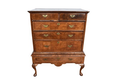 Lot 1107 - 18th century walnut chest of two short and three long drawers, on later base with cabriole legs