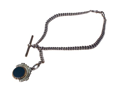 Lot 50 - 9ct gold curb link watch chain with rotating hard stone fob