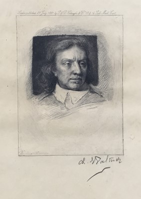 Lot 90 - 18th century engraving after Samuel Cooper of Oliver Cromwell, 34cm x 22cm, in ebonised frame